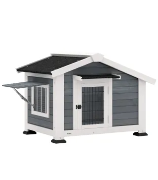 Caseta para Perros Exterior de Madera Casa para Perros Medianos con Techo Asfático Suelo Extraíble 98x76x69,5 cm Gris