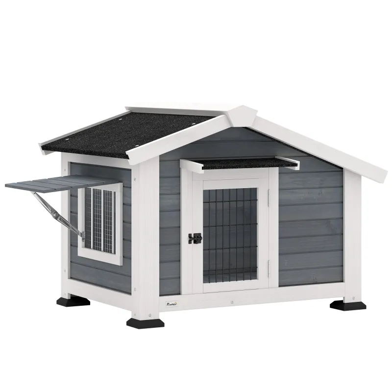 Caseta para Perros Exterior de Madera Casa para Perros Medianos con Techo Asfático Suelo Extraíble 98x76x69,5 cm Gris
