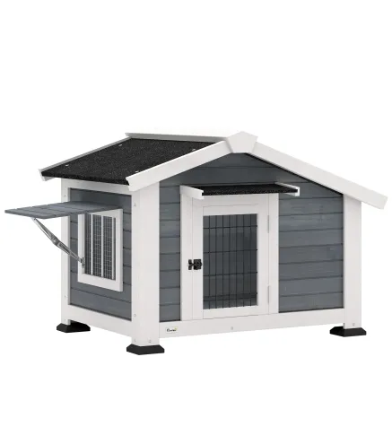 Caseta para Perros Exterior de Madera Casa para Perros Medianos con Techo Asfático Suelo Extraíble 98x76x69,5 cm Gris
