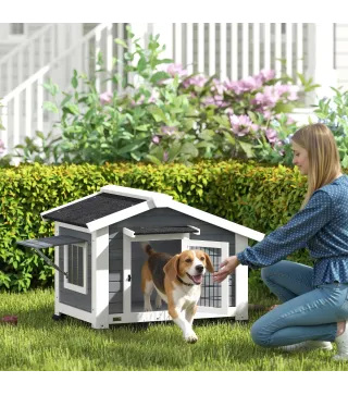 Caseta para Perros Exterior de Madera Casa para Perros Medianos con Techo Asfático Suelo Extraíble 98x76x69,5 cm Gris