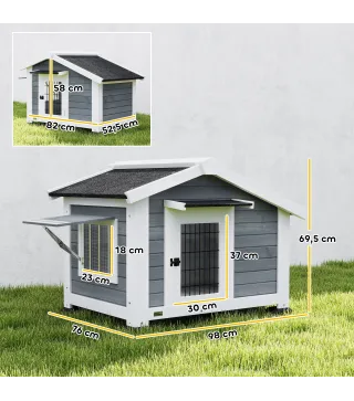 Caseta para Perros Exterior de Madera Casa para Perros Medianos con Techo Asfático Suelo Extraíble 98x76x69,5 cm Gris