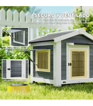 Caseta para Perros Exterior de Madera Casa para Perros Medianos con Techo Asfático Suelo Extraíble 98x76x69,5 cm Gris