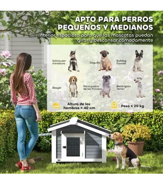 Caseta para Perros Exterior de Madera Casa para Perros Medianos con Techo Asfático Suelo Extraíble 98x76x69,5 cm Gris