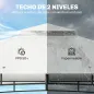 Carpa para Jardín con Techo Doble Cenador con Paredes de Malla UPF50+ para Exterior Terraza 360x300x275 cm Crema y Teca