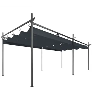 Pérgola de Jardín 6x3 m Gazebo con Techo Retráctil de Poliéster Resistente a los Rayos UV Gris Oscuro