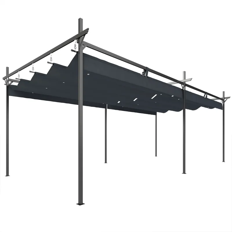 Pérgola de Jardín 6x3 m Gazebo con Techo Retráctil de Poliéster Resistente a los Rayos UV Gris Oscuro