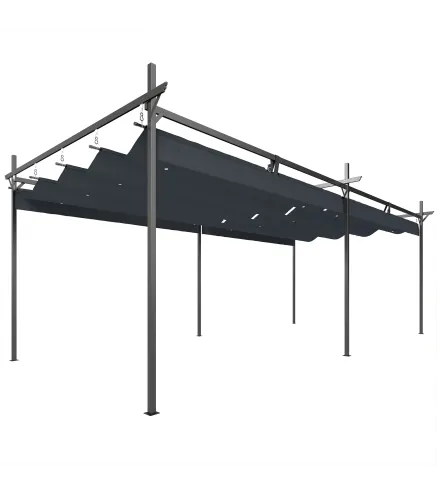 Pérgola de Jardín 6x3 m Gazebo con Techo Retráctil de Poliéster Resistente a los Rayos UV Gris Oscuro