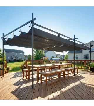 Pérgola de Jardín 6x3 m Gazebo con Techo Retráctil de Poliéster Resistente a los Rayos UV Gris Oscuro