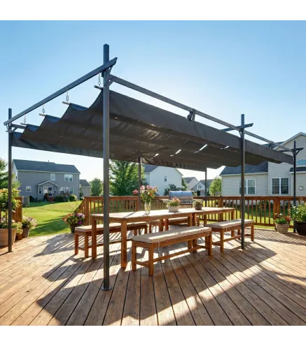 Pérgola de Jardín 6x3 m Gazebo con Techo Retráctil de Poliéster Resistente a los Rayos UV Gris Oscuro
