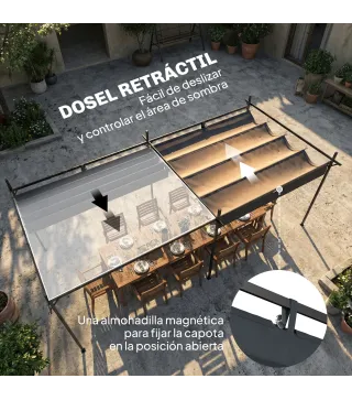 Pérgola de Jardín 6x3 m Gazebo con Techo Retráctil de Poliéster Resistente a los Rayos UV Gris Oscuro