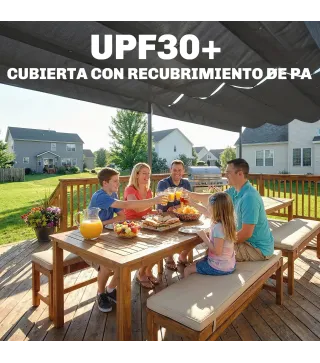 Pérgola de Jardín 6x3 m Gazebo con Techo Retráctil de Poliéster Resistente a los Rayos UV Gris Oscuro