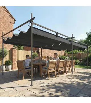 Pérgola de Jardín 6x3 m Gazebo con Techo Retráctil de Poliéster Resistente a los Rayos UV Gris Oscuro
