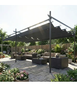 Pérgola de Jardín 6x3 m Gazebo con Techo Retráctil de Poliéster Resistente a los Rayos UV Gris Oscuro
