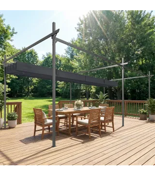 Pérgola de Jardín 6x3 m Gazebo con Techo Retráctil de Poliéster Resistente a los Rayos UV Gris Oscuro