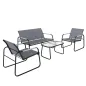 Conjunto de Jardín Exterior con 1 Sofá de 2 Plazas 2 Sillones y Mesa de Vidrio Templado Textilene Transpirable Gris