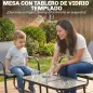 Conjunto de Jardín Exterior con 1 Sofá de 2 Plazas 2 Sillones y Mesa de Vidrio Templado Textilene Transpirable Gris