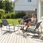 Conjunto de Jardín Exterior con 1 Sofá de 2 Plazas 2 Sillones y Mesa de Vidrio Templado Textilene Transpirable Gris