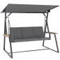 Columpio de Jardín Exterior de 3 Plazas con Techo Ajustable 2 Bandejas Cojines y Marco de Metal Carga 360 kg Gris
