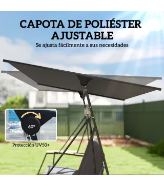 Columpio de Jardín Exterior de 3 Plazas con Techo Ajustable 2 Bandejas Cojines y Marco de Metal Carga 360 kg Gris