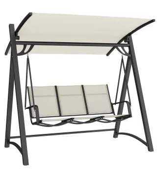 Columpio de Jardín de 3 Plazas con Techo Ajustable UPF50+ Asiento Transpirable Carga 360 kg 188x130x183 cm Crema