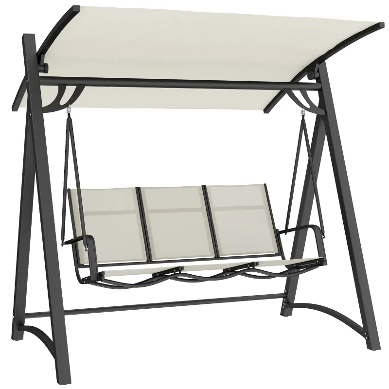 Columpio de Jardín de 3 Plazas con Techo Ajustable UPF50+ Asiento Transpirable Carga 360 kg 188x130x183 cm Crema