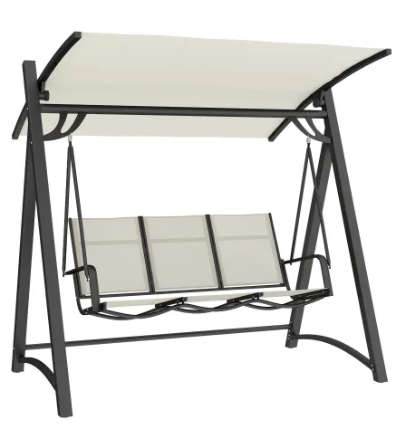 Columpio de Jardín de 3 Plazas con Techo Ajustable UPF50+ Asiento Transpirable Carga 360 kg 188x130x183 cm Crema