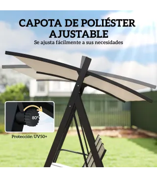 Columpio de Jardín de 3 Plazas con Techo Ajustable UPF50+ Asiento Transpirable Carga 360 kg 188x130x183 cm Crema