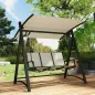 Columpio de Jardín de 3 Plazas con Techo Ajustable UPF50+ Asiento Transpirable Carga 360 kg 188x130x183 cm Crema