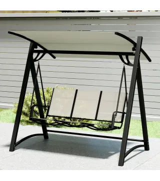 Columpio de Jardín de 3 Plazas con Techo Ajustable UPF50+ Asiento Transpirable Carga 360 kg 188x130x183 cm Crema