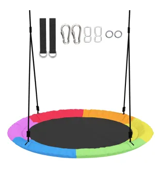 Columpio Nido Infantil Ø120 cm Altura Ajustable Columpio Redondo para Niños para Árbol Carga 300 kg Multicolor