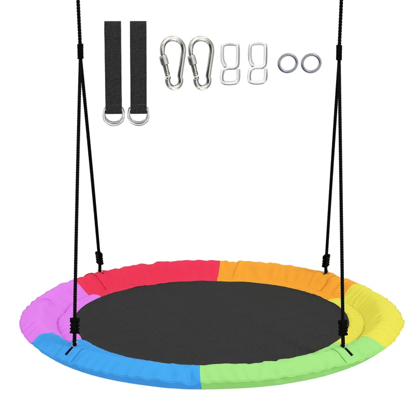 Columpio Nido Infantil Ø120 cm Altura Ajustable Columpio Redondo para Niños para Árbol Carga 300 kg Multicolor