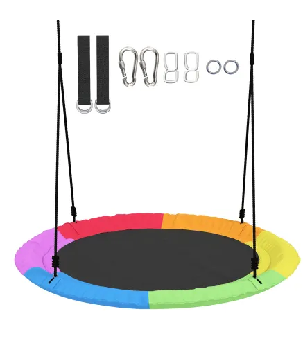 Columpio Nido Infantil Ø120 cm Altura Ajustable Columpio Redondo para Niños para Árbol Carga 300 kg Multicolor