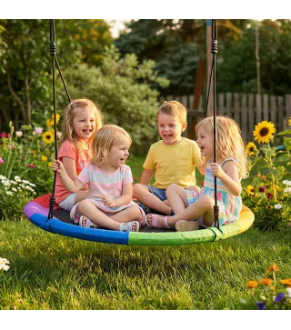 Columpio Nido Infantil Ø120 cm Altura Ajustable Columpio Redondo para Niños para Árbol Carga 300 kg Multicolor