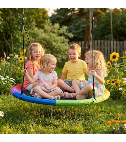 Columpio Nido Infantil Ø120 cm Altura Ajustable Columpio Redondo para Niños para Árbol Carga 300 kg Multicolor