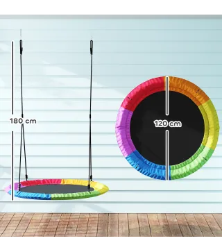 Columpio Nido Infantil Ø120 cm Altura Ajustable Columpio Redondo para Niños para Árbol Carga 300 kg Multicolor