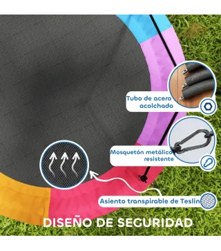 Columpio Nido Infantil Ø120 cm Altura Ajustable Columpio Redondo para Niños para Árbol Carga 300 kg Multicolor