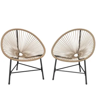 Conjunto de 2 Sillas Acapulco de Jardín de Ratán Sintético Sillas para Exterior con Estructura de Acero Natural