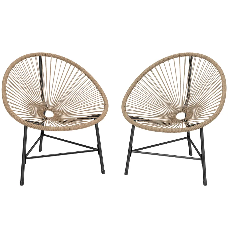 Conjunto de 2 Sillas Acapulco de Jardín de Ratán Sintético Sillas para Exterior con Estructura de Acero Natural