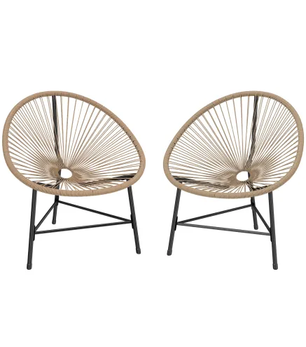 Conjunto de 2 Sillas Acapulco de Jardín de Ratán Sintético Sillas para Exterior con Estructura de Acero Natural