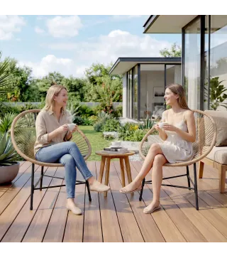 Conjunto de 2 Sillas Acapulco de Jardín de Ratán Sintético Sillas para Exterior con Estructura de Acero Natural