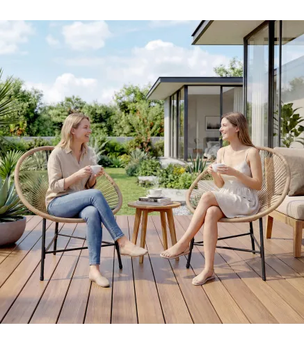 Conjunto de 2 Sillas Acapulco de Jardín de Ratán Sintético Sillas para Exterior con Estructura de Acero Natural