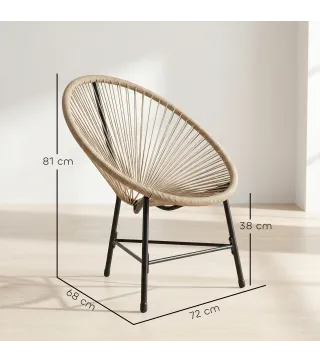 Conjunto de 2 Sillas Acapulco de Jardín de Ratán Sintético Sillas para Exterior con Estructura de Acero Natural