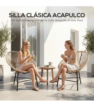 Conjunto de 2 Sillas Acapulco de Jardín de Ratán Sintético Sillas para Exterior con Estructura de Acero Natural