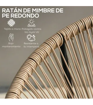 Conjunto de 2 Sillas Acapulco de Jardín de Ratán Sintético Sillas para Exterior con Estructura de Acero Natural