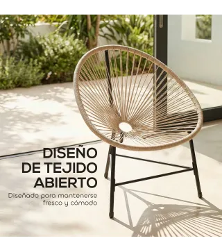 Conjunto de 2 Sillas Acapulco de Jardín de Ratán Sintético Sillas para Exterior con Estructura de Acero Natural