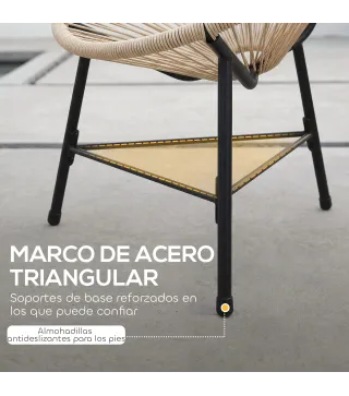 Conjunto de 2 Sillas Acapulco de Jardín de Ratán Sintético Sillas para Exterior con Estructura de Acero Natural