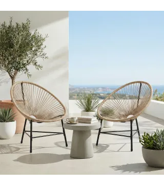 Conjunto de 2 Sillas Acapulco de Jardín de Ratán Sintético Sillas para Exterior con Estructura de Acero Natural