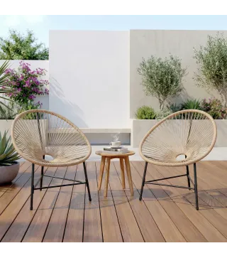 Conjunto de 2 Sillas Acapulco de Jardín de Ratán Sintético Sillas para Exterior con Estructura de Acero Natural