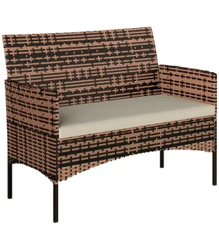 Sofá Exterior de Ratán de 2 Plazas Sofá Exterior de Jardín con Cojín Lavable Estructura de Acero para Balcón Caqui