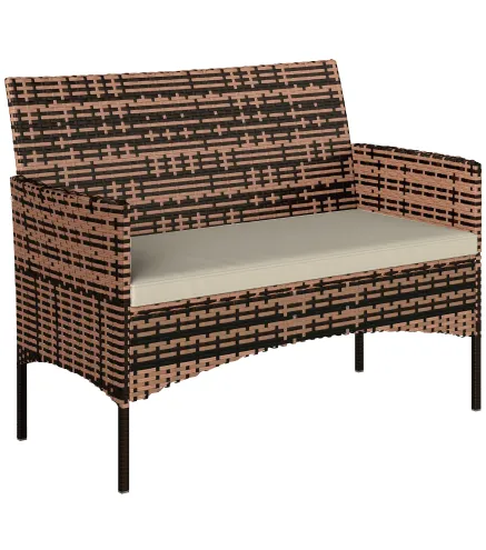 Sofá Exterior de Ratán de 2 Plazas Sofá Exterior de Jardín con Cojín Lavable Estructura de Acero para Balcón Caqui